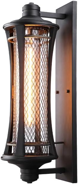 Apliques grandes para exteriores de 21 pulgadas, base E26, negro | Linterna de pared de estilo clásico, máx. 60 W, accesorios de iluminación para exteriores de rejilla vintage, montaje en pared, luz de porche, aplique de pared para patio