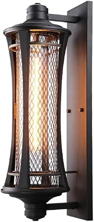 LEONLITE Large 21 Inch Outdoor Wall Lights, Classical Style Wall Lantern, Max 60W E26 Base, Vintage Grid Exterior Light Fixtures Wall Mount, Porch Light, Wall Sconce for Patio Garage, Black