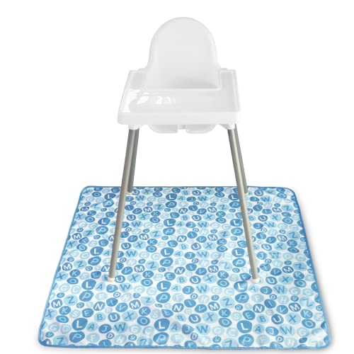 Image of S&T INC. Baby Splat Mat for Under High Chair, Water Resistant Floor Mat, 42 Inches by 42 Inches, Blue Alphabet