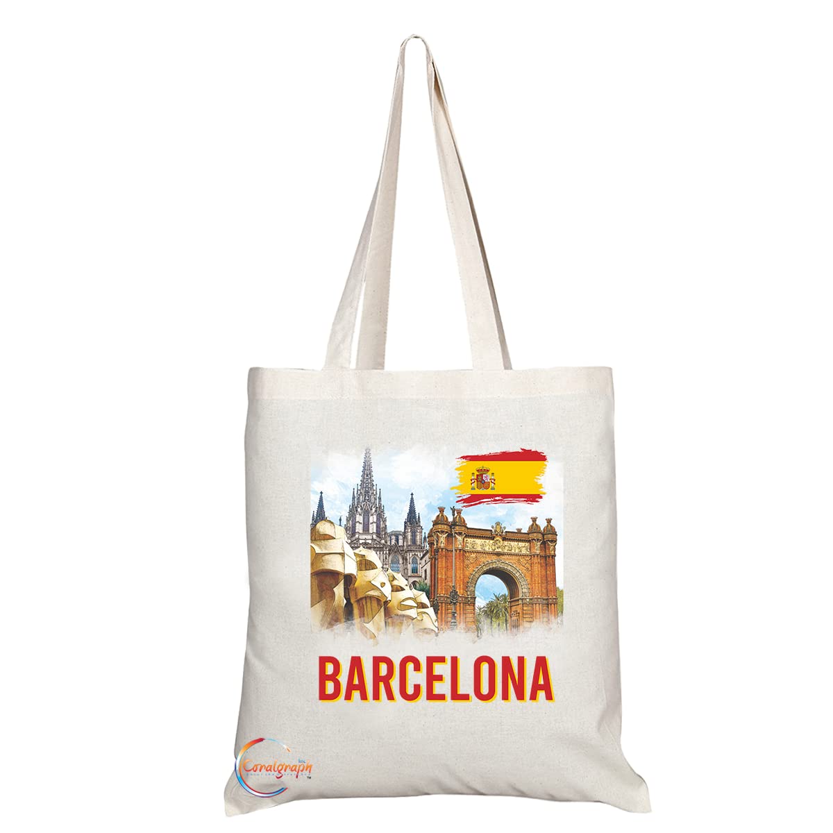 Coralgraph Inc TB1536 Barcelona Spain - B Novelty Present Gift Printed Eco-Friendly Stylish Long Handled Tote Shoulder Bag