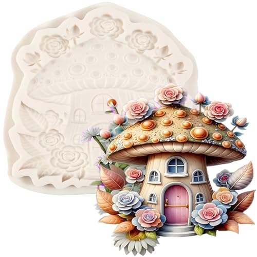ICNYEKl 1 Pcs Christmas Mushroom House Silicone Mold, Practical Rose Flower Mushroom Cake Decoration Fondant Mold for DIY Candy Sugar Craft Chocolate Dough Resin Clay Plaster