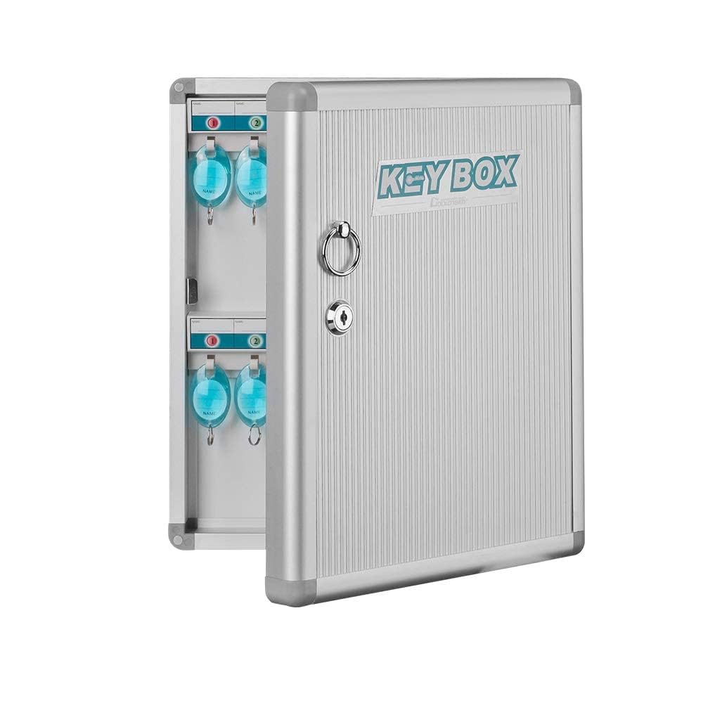 kleverkitchen Glosen 32 Keys Aluminium Finish Wall-Mount Key Box/Key Cabinet with Lock (Silver)