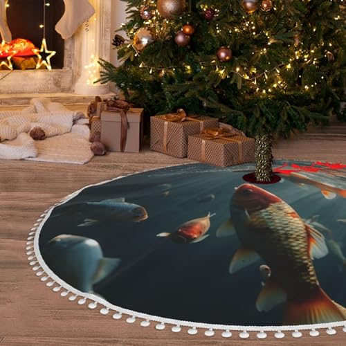 Jupe de sapin de Noël 122 cm imperméable à pompons pour décoration rustique