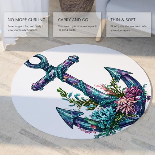 Tapis antidérapant rond résistant aux taches motifs corail doux