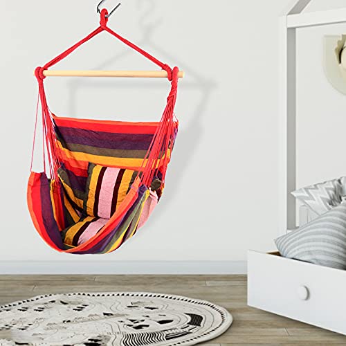 Rxakudedo ハンモックチェア 木枠付き 丈夫なロープ 抱き枕付き*2 コンパクト チェアハンモック ハンモックハンギング 折畳み 大人＆子供兼用 屋内/ 屋外用 7枚目