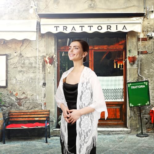 simarro Women Lace Wraps Shawls Soft Mesh Fringe WrapsTriangle Scarf Shawl for Wedding Evening Party Dresses3