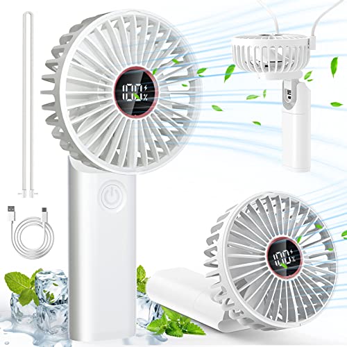 Ventilatori Portatili, Mini Ventilatore Ricaricabile USB 5000 mAh con Powerbank Ventilatori Portatili da Tavolo Ventilatore da Collo Appeso 4 IN 1 Adatto per Viaggio Casa Ufficio Esterno (Bianco)