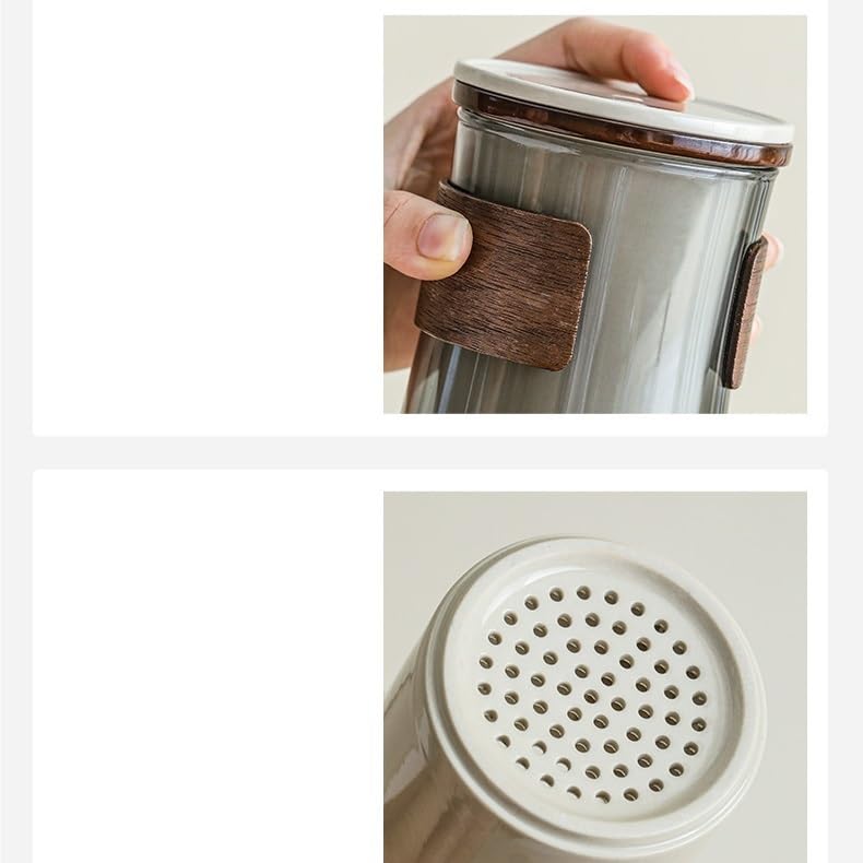 Tasse à thé Tasse à thé en verre gris Grasswood avec couvercle et filtre en céramique Récipient de trempage