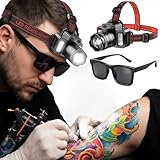 sooogd Rechargeable Tattoo Headlamp with Polarized Glasses, Professional LED Head Light for Tattoo Artists, Anti Glare Clear Detail Lighting, Zoomable 90° Adjustable, 3 Modes, Long Battery Life