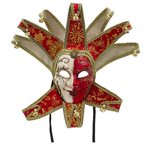 Máscara Veneciana del Bufón de Modelo Vintage para Carnaval Halloween Navidad Cosplay Fiesta Bola de Fantasía (Rojo)