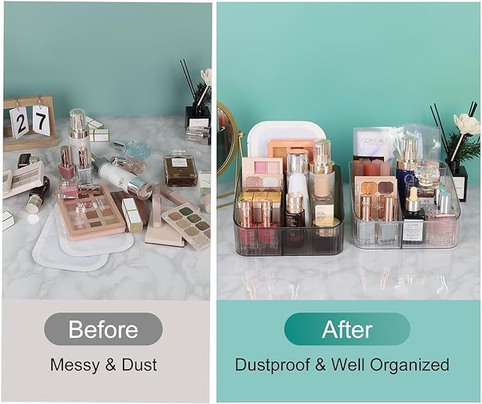 Miniatura 4 de JessLab Organizador de maquillaje, organizador de cuidado de la piel de PET con 5 compartimentos, organizador de maquillaje para escritorio,