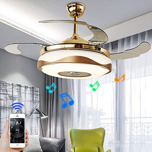 Crazy Deals AFANQI 42"Bluetooth Deiling Fan Chandelier, Equipped With Speakers To Play Music, Remote Control Can Change 7 Kinds Of LED Lights And 3 Kinds Of Wind Speed Lighting kit (42"gold2)