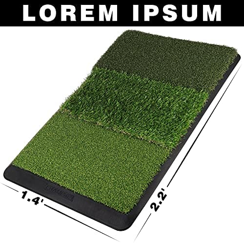CHAMPKEY PRO Tri-Turf Golf Hitting Mat | Heavy Duty Rubber Base Practice Mat Ideal for Indoor and Outdoor Practice