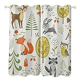 MORFIEHOME Summer Forest Window Curtains,Cute Woodland Animals, Trees, Mushrooms,Berries Nursery Gro
