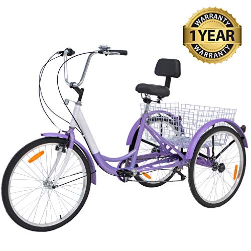 Slsy Adult Tricycles 7 Speed, Adult Trikes 24/26 inch 3 Wheel Bikes, Three-Wheeled