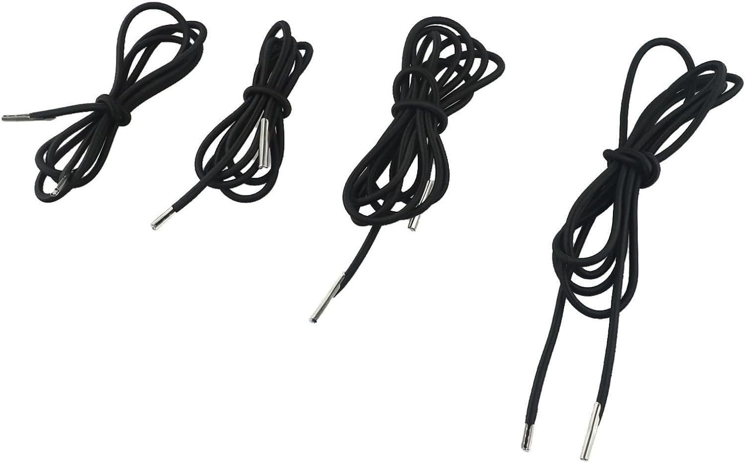 4-Pack Bungee Cord Set for Deck Chairs, Nylon Latex Elastic Rope Repair Kit with 220cm and 140cm Strings for Patio Recliner, Garden Lounger and Folding Chair Replacement, Black(Black)