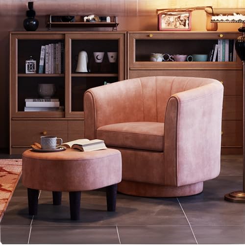 LINSY Swivel Accent Chair with Ottoman (Pink)
