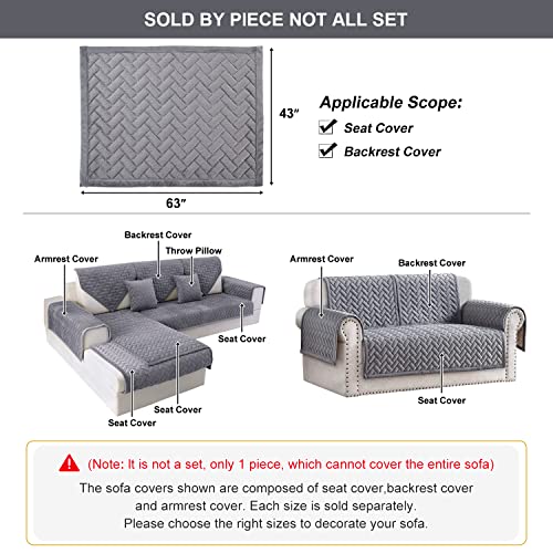 Ostepdecor Couch Cover, Sofa Cover, Quilted Sectional Couch Covers, Velvet Sofa Slipcover For Dogs Cats Pet Love Seat Recliner Leather L Shaped, Armrest Backrest Cover, Gray 43 X 63 Inches #TOP5