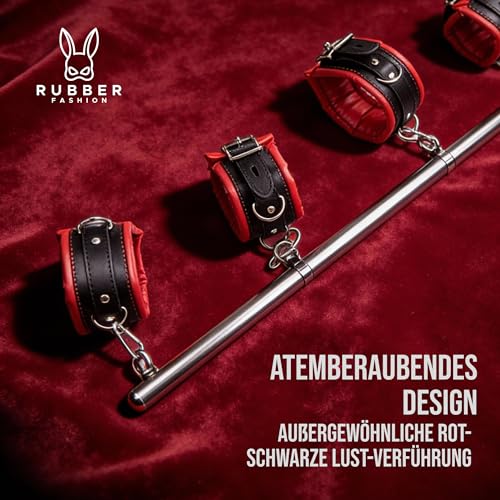 Rubberfashion Spreizstange 64 cm verstellbar mit Handfesseln und Fußfesseln – BDSM Set - Fesseln & Bondage - Bondage Fessel Set für Paare Frauen und Männer