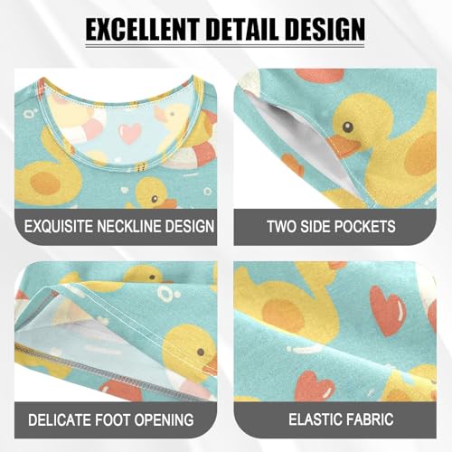 Vdsrup Yellow Ducks Summer Pajamas Set Short Cotton Hearts Sleepwear 2 Piece Unisex 5Y3