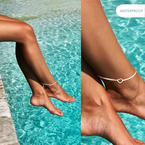 Image of Amberta Italian Sterling Silver Anklet for Women 925 | Adjustable Ankle Bracelets for Women Beaded Heart Summer Jewellery