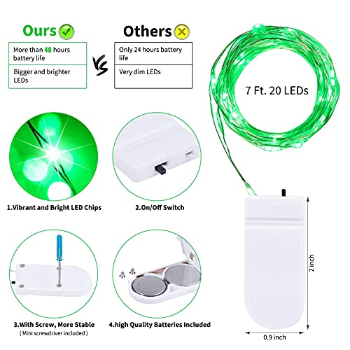 Image of Brightown 12 Pack St. Patrick's Day LED Fairy Lights Battery Operated String Lights Waterproof Silver Wire 7 ft 20 LED Firefly Starry Moon Lights for DIY Wedding Party Bedroom Patio