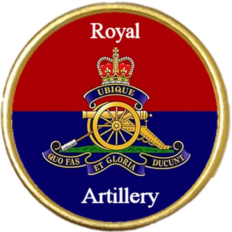 Royal Artillery Regiment Military Remembrance Round Gold Colour Badge And Velveteen Bag