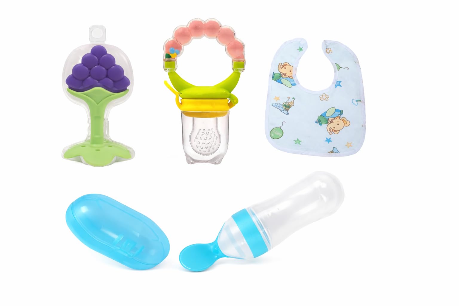 Baby Feeding & Hygiene Combo Set – Spoon Feeder Bottle, Teether, Fruit Feeder, Bib & Finger Brush | Safe, Easy & Hygienic Essentials for Newborns, Infants & Toddlers (Multiple Variants) (BABY-CARE-COMBO-4IN1-003)-image-18