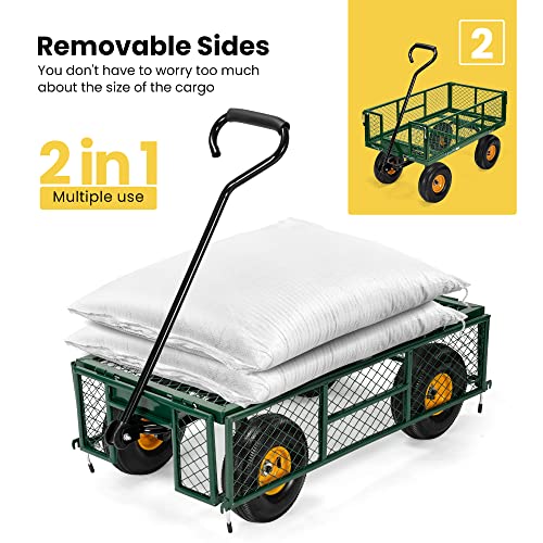Vivohome Heavy Duty 880 Lbs Capacity Mesh Steel Garden Cart Folding Utility Wagon With Removable Sides And 4.10/3.50-4 Inch Wheels (Green) #TOP3