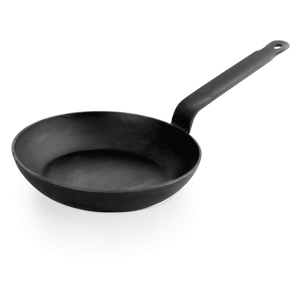 WAS Germany Lyoneser Bratpfanne unbeschichtet, Eisen Ø 28 cm, 4 cm hoch - induktionsgeeignete Eisenbratpfanne mit Flachstiel - WAS 2255 280
