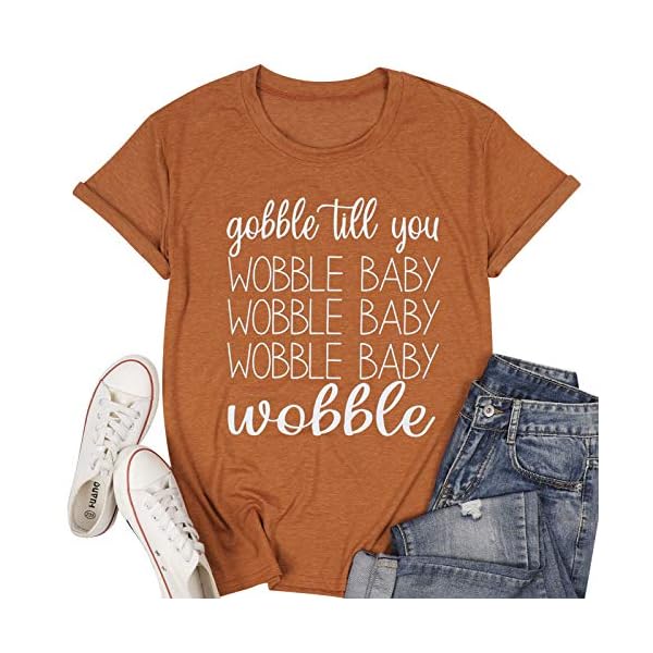 Gobble-Till-You-Wobble-Baby-Shirt-for-Women-Funny-Cute-T-Shirt-Thanksgiving-Letter-Print-Tee-Short-Sleeve-Tee-Tops Gobble Till You Wobble Baby Shirt Women Thanksgiving T-Shirt Funny Wobble Baby Letter Print Tee Fall Short Sleeve Tee Tops Orange