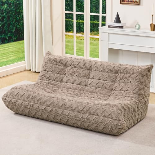 Image of Hobestluk Giant Bean Bag Chair Faux Fur BeanBag Couch for Living Room | Brown Chevron, 3-Seater,Ergonomic Design,Memory Foam,Anti-slip Bottom,No Assembly Required,Decorative Style for Living Room