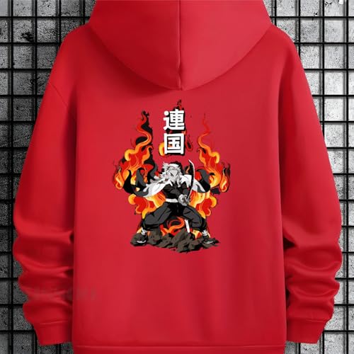 Image of Anime Zipper Hoodie for Men Stylish | Regular Fit Demon - Slayer Printed Hoodie | Cotton Fleece Long Sleeve Zip Up Hoodie Sweatshirts