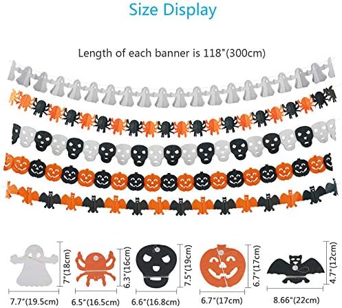 KATOOM 5Pcs Halloween Decoration Banners,Trick or Treat Paper Chain Hanging Garland with Pumpkin Bat Spiders Ghost Skeleton Pattern for Halloween Horror Theme Props Party Supplies