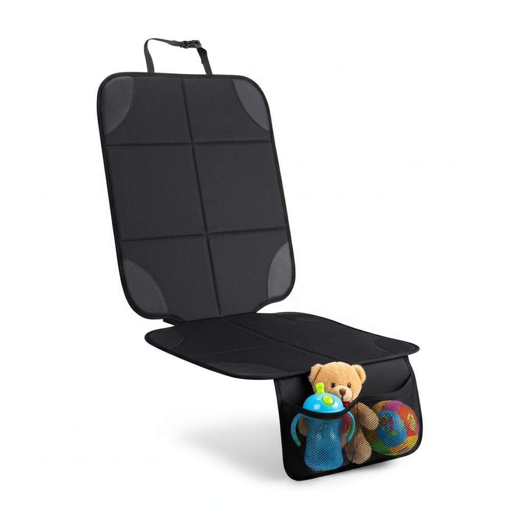 Car Seat Protector with Thick Padding & Anti-Slip Backing, Waterproof Seat Cover for Baby Car Seat, 600D Fabric with Storage Pocket