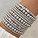 ZOVOLI 12 Pcs Silver Bracelets for Women Strand Bead Ball Bracelets Set Trendy Stretch Stackable Bracelets for Women Fashion Jewelry Gifts