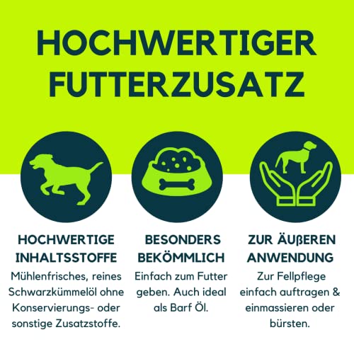 Kräuterland Schwarzkümmelöl Spray für Hunde 250ml - kaltgepresst, gefiltert, nativ - Schwarzkümmel Öl Sprühflasche für unterwegs - Fütterung & Fellpflege in Premium Qualität
