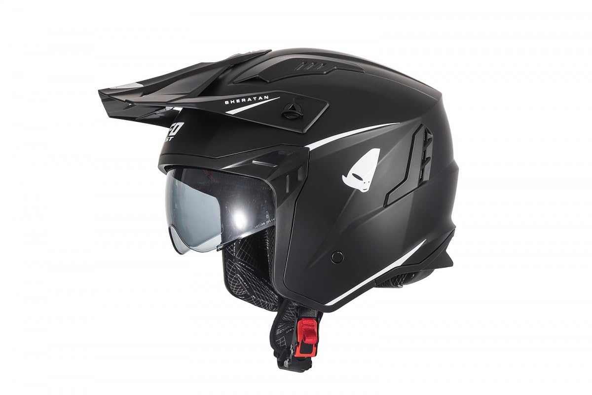 Casco cross enduro aperto Jet Sheratan con visiera parasole a scomparsa Trial Street Scooter Moto NERO TAGLIA M