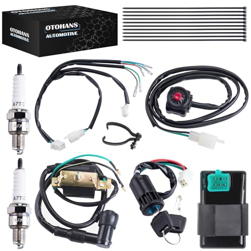 Wiring Loom Harness Kill Switch Ignition Coil Cdi Box Spark Plug Rebuild Kit for Kick Start Dirt Pit Bike ATV 50CC 70CC 90CC 110CC-160cc Buggy Go Kart Wire Harness