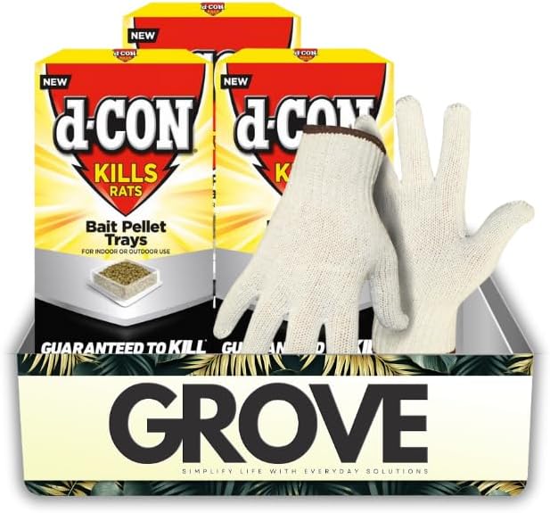 3X d-CON Toxic Bait Tray Pellets for Mice and Rats 6 oz Bundle with Work Gloves – Helps Manage Indoor Rodent Activity in Targeted Areas with Safer Handling – Gift Set (4 Items).