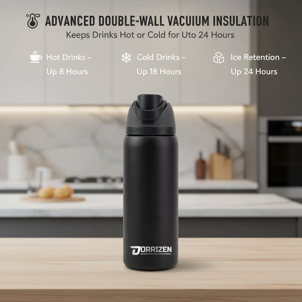 Insulated Stainless Steel Water Bottle with Straw for Sports, Travel, and School BPA-Free Sports Water Bottle, 24 oz, Beach House (Black) - Image 5