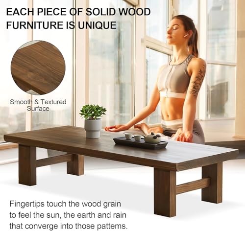 Image of Japanese Style Sheesham Wood Coffee Table for Living Room, Dining Room, Bedroom, Kitchen, Office Home Decor (115x50x38)