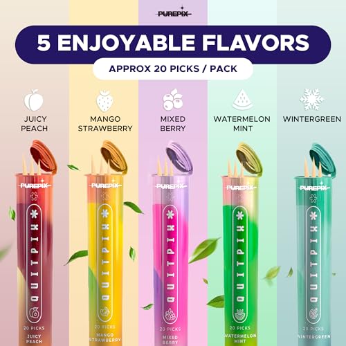 quitpix to help quit smoking extra thick flavored toothpicks with nac amp l-theanine that can help quit smoking - oral fixation - nicotine free - kosher vegan 5 flavors variety pack made in usa