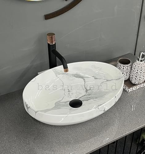 Image of IMPORTED Ceramic Wash Basin Countertop Tabletop Bathroom Sink Wash Basin (20 x 14.5 x 5.5 INCH) NCTT-364