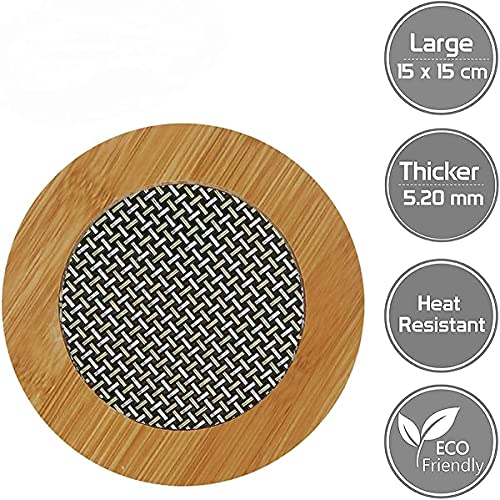 Image of Wooden Trivet for Dining Table - Bamboo Heat Resistant Pad with Anti-Slip Grip Mats, Round Hot Pot Holder and Pan Stand for Kitchen Countertop Protection