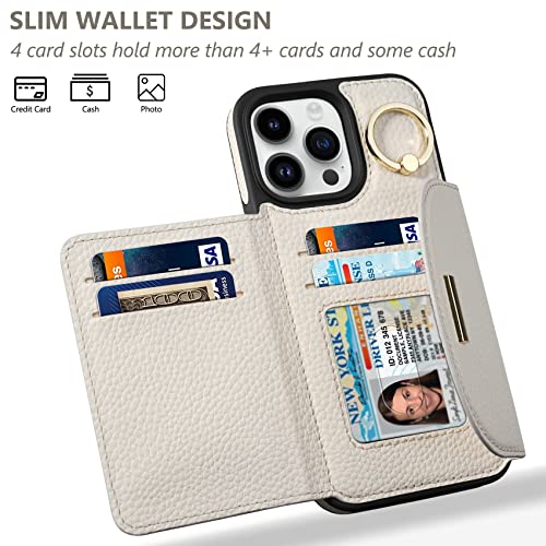 Keallce Case for iPhone 14 Pro, Stand Ring Holder Kickstand, Flip Leather Wallet Casewith Card Holder - Image 2