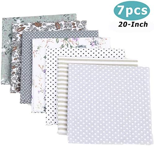 Cotton Craft Fabric Bundle Patchwork, 7pcs 20-inch Squares Quilting Sewing Patchwork Different Pattern Cloths DIY Scrapbooking Artcraft (Gray)