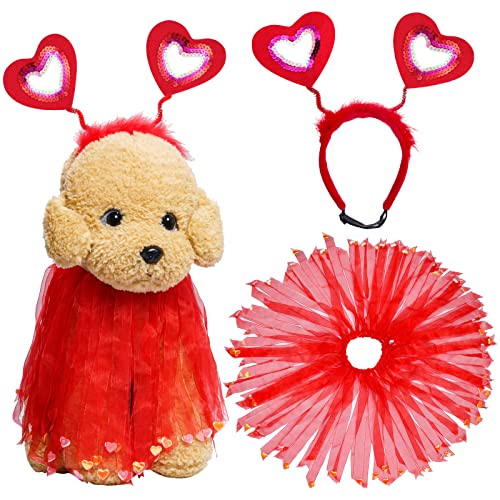 Dxhycc Valentine's Day Dog Costume Red Sequin Hearts Dog Headband and Fancy Dog Collar for Small Medium Dogs Cats Outfit