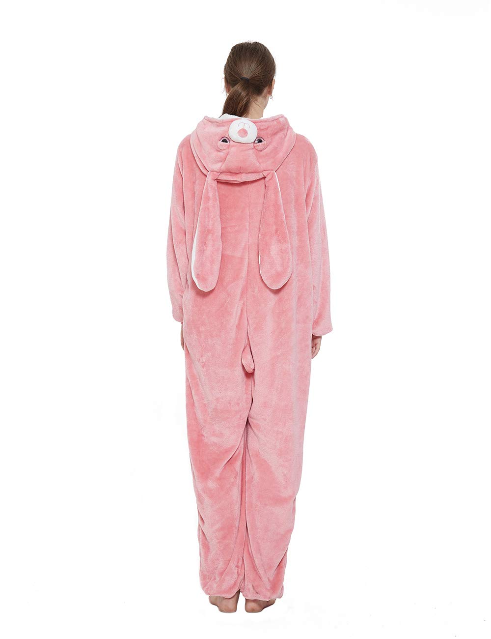 ABENCA Pijama enterizo de unicornio de forro polar para mujer, disfraz de una pieza para adultos, diseño de animales de dibujos animados, Navidad, Halloween, cosplay, Conejito rosado, S