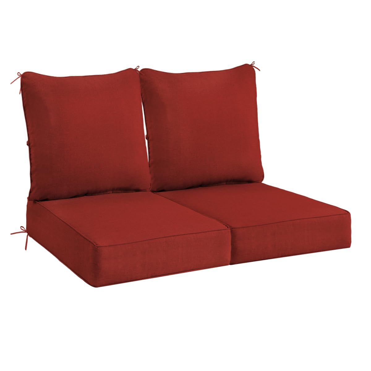 outdoor olefin deep seat cushion set of 2, patio chair cushion and pillow, water-resistant sectional sofa pad with straps red, 23 x 26 x 6 inches